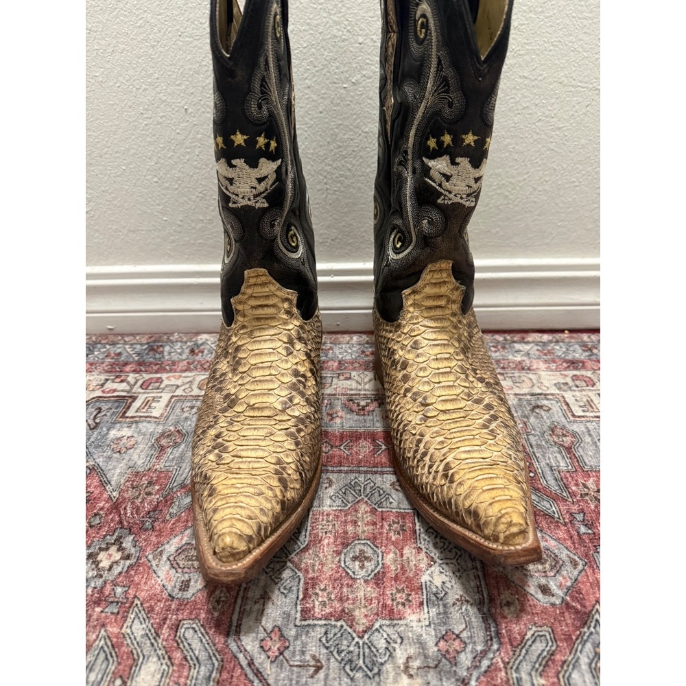 El General‎ 1901 Mens Snakeskin Western Cowboy Boots Snip Toe Black Tan Size 8